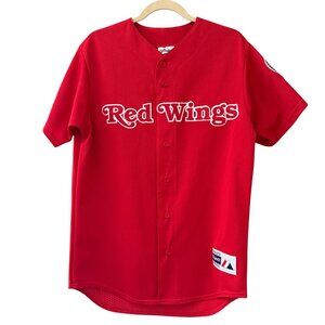 VTG Detroit Red Wings Majestic Stanley Cup 2002 Baseball Jersey Red Sz M Hockey